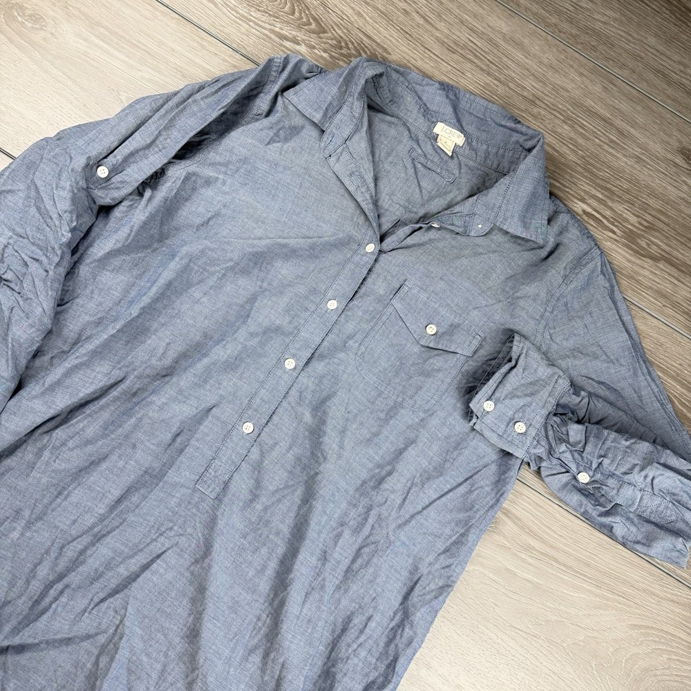 J Crew Women's Chambray Long Sleeve Button Front‎ Tunic Top Blue Medium